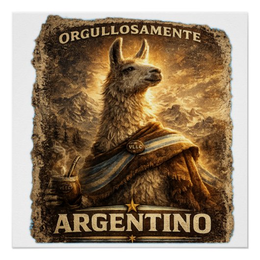 VLLC Orgullosamente Argentino Llama Mate Patriotic ポスター (正面)