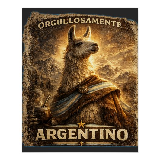 VLLC Orgullosamente Argentino Llama Mate Patriotic ポスター (正面)