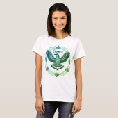 Vogel im Mandala Farbverlauf türkise-grün Tシャツ (正面フル)
