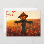 Vogelscheuche mit Kürbiskopf im Herbst ポストカード (正面/裏面)