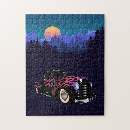 Voiture coucher de soleil hot rod ジグソーパズル (縦)