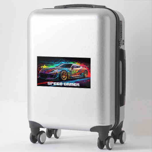 Voiture de course sur fond de graffiti pour gamer シール (スーツケース)