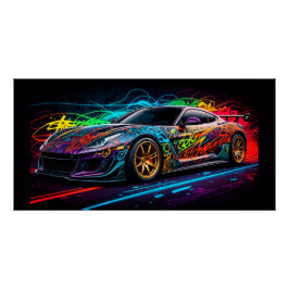 Voiture de sport sur fond de graffiti  ポスター