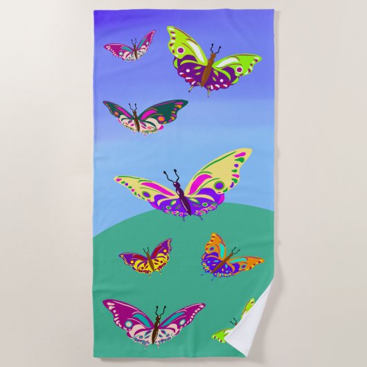 Vol de papillons multicolores ビーチタオル (正面)