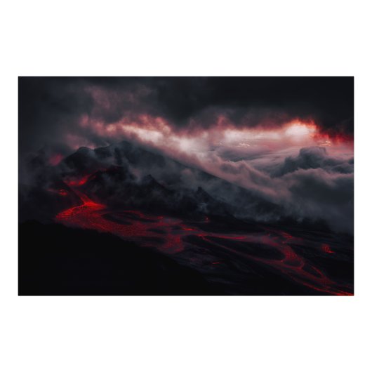 Volcanic Eruption Lava Rivers Night Landscape フォトプリント (正面)
