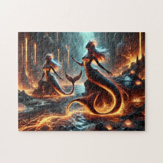 Volcanic Mermaid Lava Ocean Fantasy Art ジグソーパズル (横)