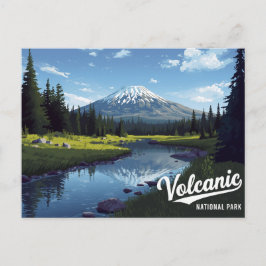 Volcanic Snow Peak River Vintage Art ポストカード
