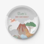 Volcano Dinosaur Boy Birthday ペーパープレート (正面)