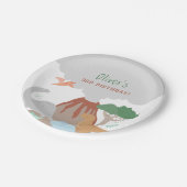 Volcano Dinosaur Boy Birthday ペーパープレート (アングル)