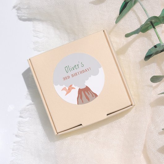 Volcano Dinosaur Boy Birthday ラウンドシール