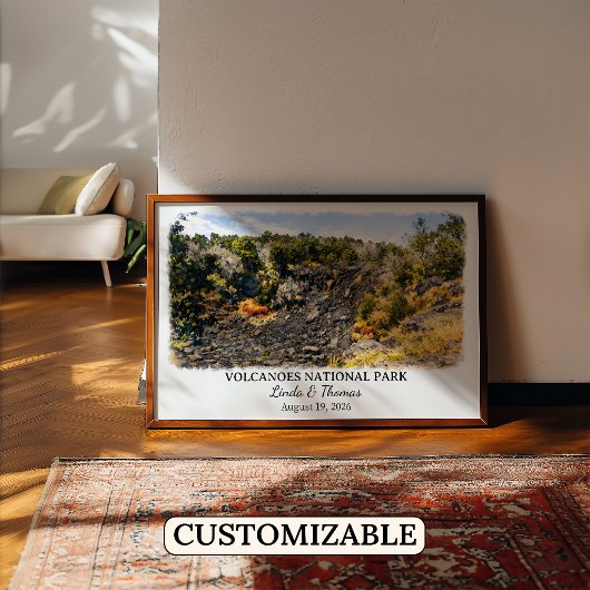 Volcanoes National Park Hawaii Poster, Watercolor, ポスター