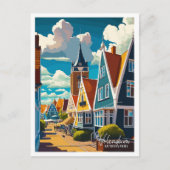 Volendam Netherlands vintage travel illustration ポストカード (正面)
