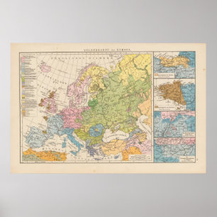 VolkerkarteフォンEuropaのヨーロッパの地図 ポスター