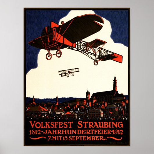 VOLKSFEST STRAUBING 1912バイエルフェストヴィンテージ ポスター (正面)