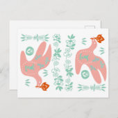 Volkskunst Tauben mit Lotusblumen und Pflanzen ポストカード (正面/裏面)