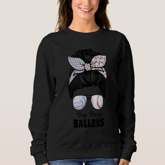 Volleyball And Baseball Mom For Women Messy Bun Ba スウェットシャツ (正面)