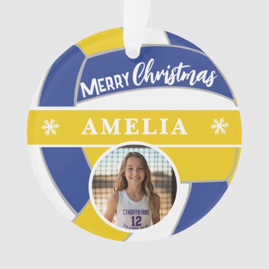Volleyball Ball Custom Name Merry Christmas Photo オーナメント (正面)