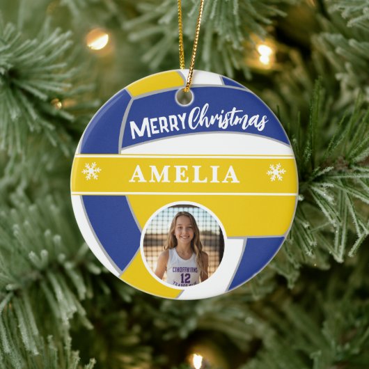 Volleyball Ball Custom Name Merry Christmas Photo セラミックオーナメント (ツリー)