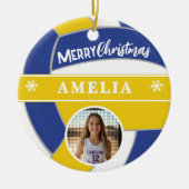 Volleyball Ball Custom Name Merry Christmas Photo セラミックオーナメント (正面)