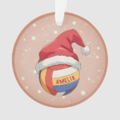 Volleyball Ball with Red Santa Hat Name Christmas オーナメント (正面)