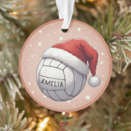 Volleyball Ball with Red Santa Hat Name Christmas オーナメント