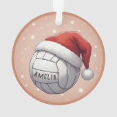 Volleyball Ball with Red Santa Hat Name Christmas オーナメント (裏面)