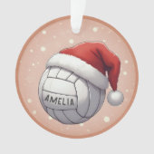 Volleyball Ball with Red Santa Hat Name Christmas オーナメント (正面)