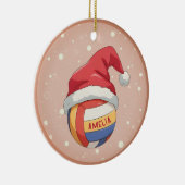 Volleyball Ball with Red Santa Hat Name Christmas セラミックオーナメント (右)