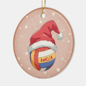 Volleyball Ball with Red Santa Hat Name Christmas セラミックオーナメント (左)