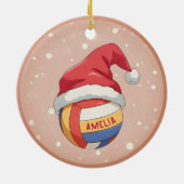 Volleyball Ball with Red Santa Hat Name Christmas セラミックオーナメント (裏面)