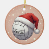 Volleyball Ball with Red Santa Hat Name Christmas セラミックオーナメント (正面)