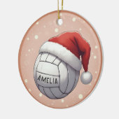 Volleyball Ball with Red Santa Hat Name Christmas セラミックオーナメント (左)