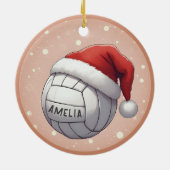 Volleyball Ball with Red Santa Hat Name Christmas セラミックオーナメント (裏面)