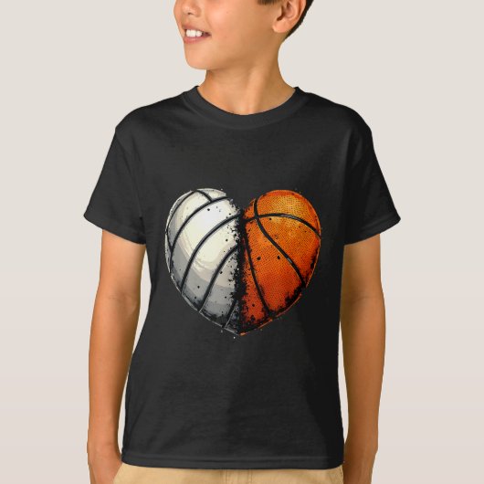 Volleyball Basketball Ball Heart Srts Lover Valent Tシャツ (正面)