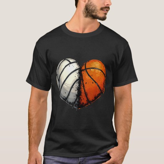 Volleyball Basketball Ball Heart Srts Lover Valent Tシャツ (正面)