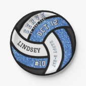 Volleyball Birthday Party Blue Glitter ペーパープレート (正面)