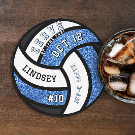 Volleyball Birthday Party Blue Glitter ラウンドペーパーコースター