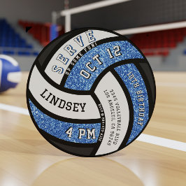 Volleyball Birthday Party Blue Glitter 招待状