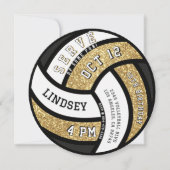 Volleyball Birthday Party Gold Glitter 招待状 (正面)