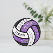 Volleyball Birthday Party Purple Glitter 招待状 (スタンド正面)