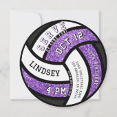 Volleyball Birthday Party Purple Glitter 招待状 (正面)