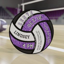 Volleyball Birthday Party Purple Glitter 招待状