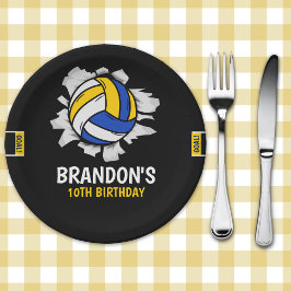 Volleyball Birthday Plates | Blue and Yellow Sport ペーパープレート