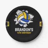 Volleyball Birthday Plates | Blue and Yellow Sport ペーパープレート (正面)
