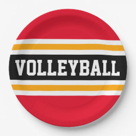 VOLLEYBALL Bright Red Black Orange Racing Stripes  ペーパープレート