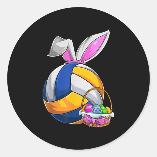 Volleyball Easter Bunny Ears Easter Eggs Hunting B ラウンドシール (正面)