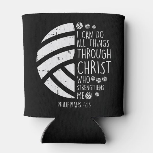 Volleyball i can do things Bible Verse God Jesus G 缶クーラー (裏面)