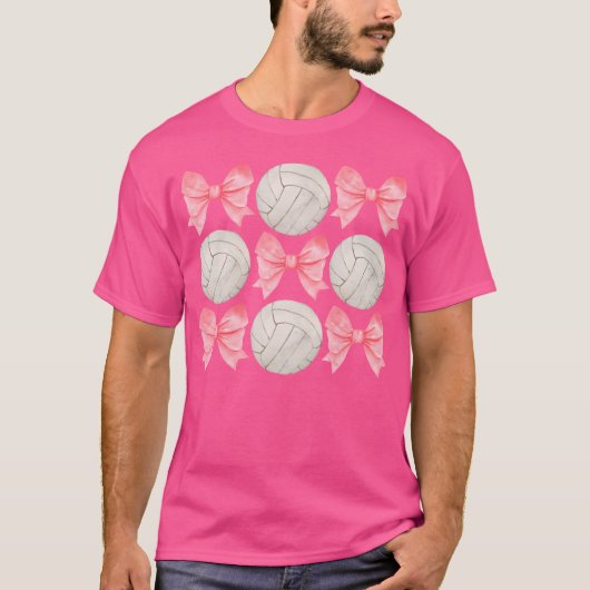 Volleyball Mom Sister Tween n Girl Girly Pink Bow Tシャツ (正面)