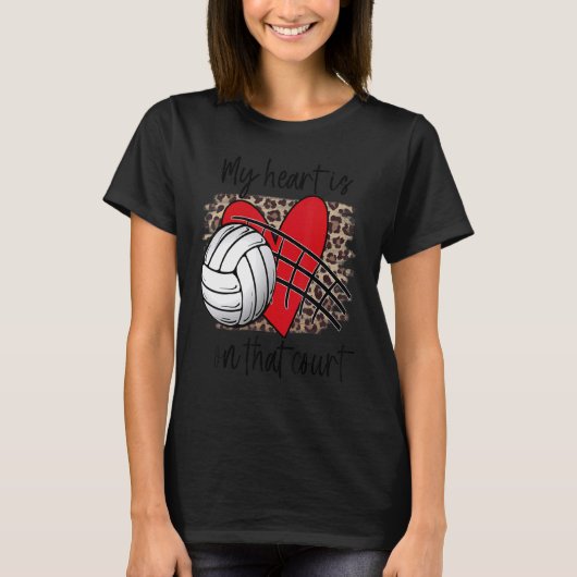 Volleyball My Heart is on that Court Leopard Volle Tシャツ (正面)