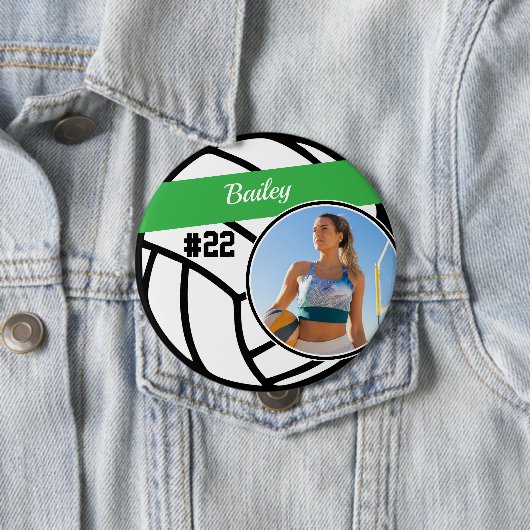 Volleyball Pin Name & Number Green Photo Button 缶バッジ (インサイチュ)